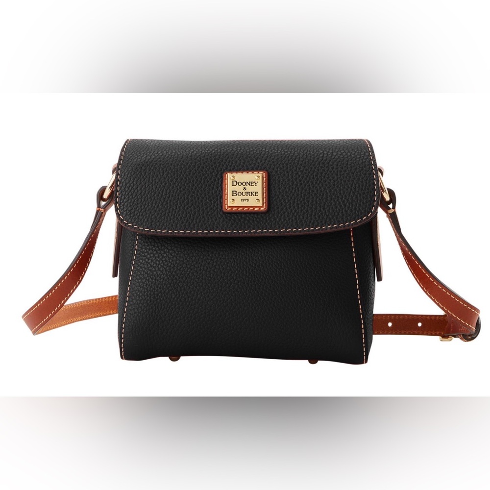 NWT Dooney & Bourke Black Mini Eliza Crossbody Bag with Brown Strap